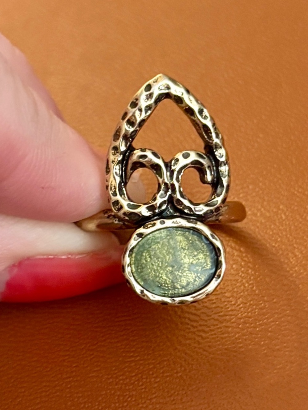 Free People Gold-Tone Ring with Green Stone - Sz 8.5